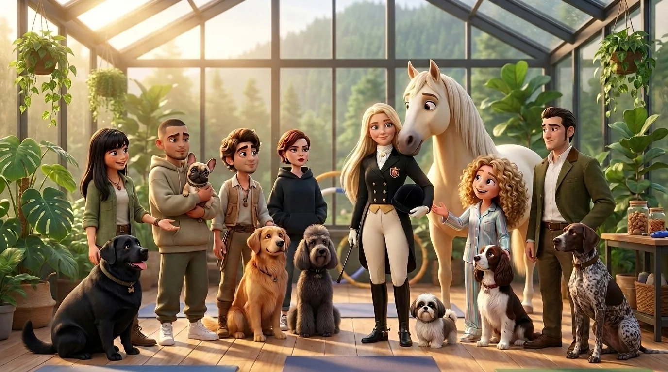 Los Aigents — Niaz, Ale, Leo, Katja, Mario, Borja y Cecilia con Maximus